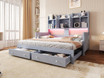 Extendable Sofa Bed with Storage & LED Lighting, Grey Wood