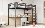 Metal Loft Bed 90x200cm Safety Ladder Storage Black