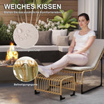 Rattan Relaxing Chair with Footstool, UV-resistant Garden Chair, Natural Wood