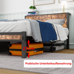 Metal Platform Bed Frame 120x200cm Storage Headboard, Vintage Brown