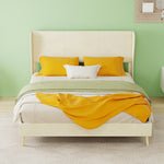 Upholstered Bed with Soft Headboard & Mattress, 140x200 cm, Beige