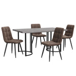Dining Set 5-Piece 140x80cm Table & 4 Chairs Black Metal Grey MDF, Brown Velvet