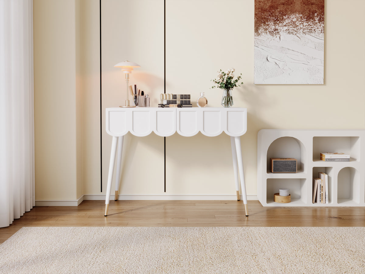 Dressing Vanity Table with 2 Drawers and Metal Legs in White