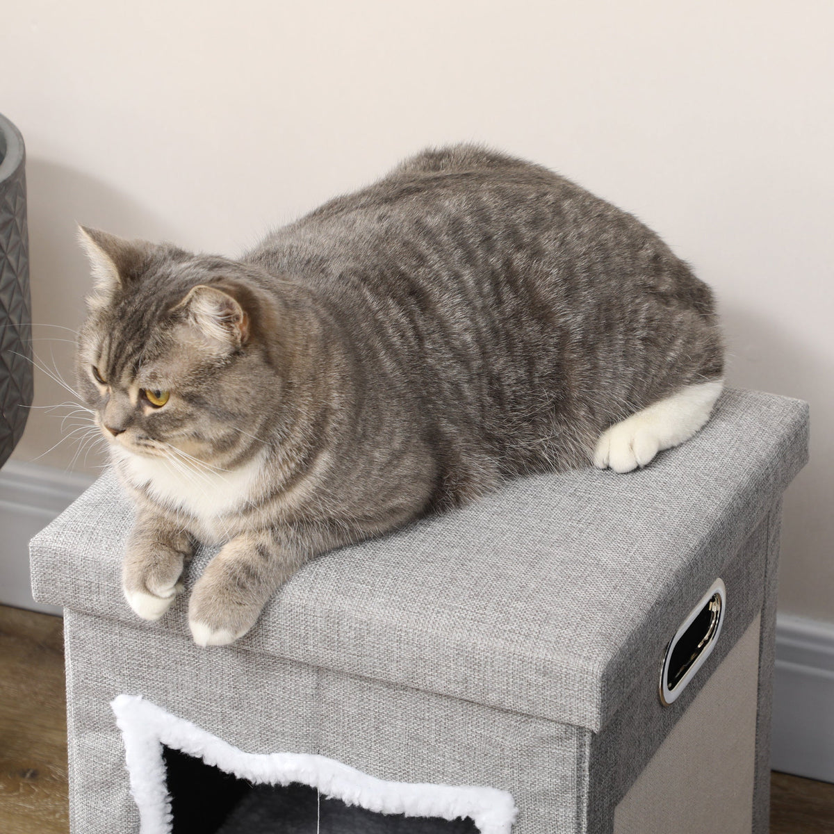 Cat Cave Ottoman, Cushion, Scratching Mat, Grey Polyester