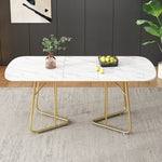 Extendable Dining Table Marble Top 140/180x80cm Gold Metal Legs - White