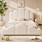Upholstered Kids Bed 140x200cm with Headboard in Beige Velvet