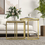 Round coffee table set of 2, stackable side table with steel frame, gold