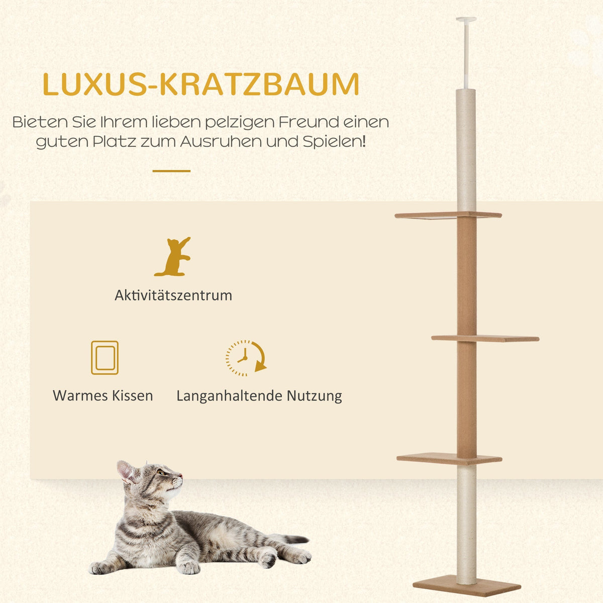 Cat Tree, Height Adjustable Climbing Play Tree, Khaki