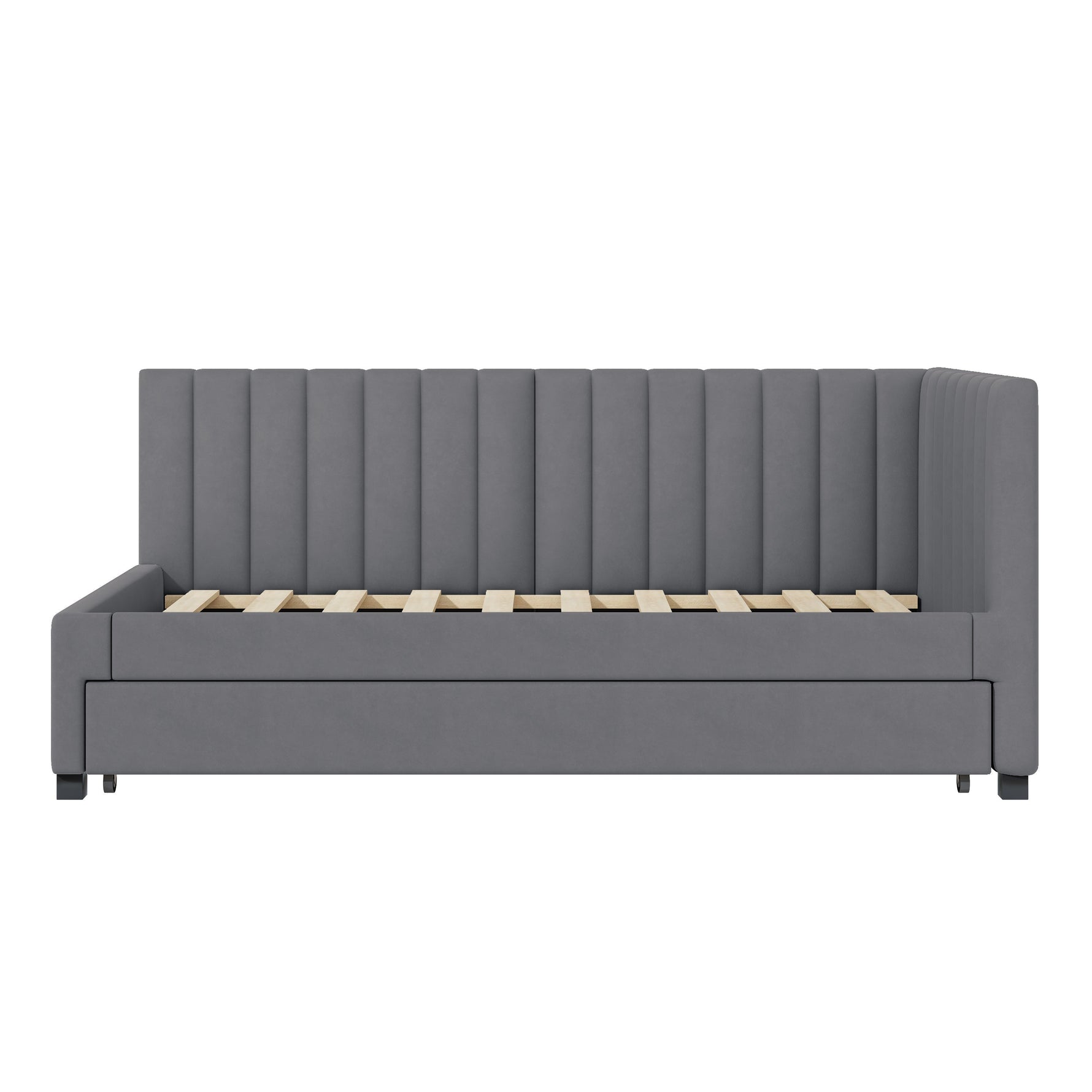 Upholstered Bed 90x200, Pull-Out Multifunctional Sofa Bed with Slatted Frame, Velvet Fabric Gray