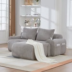 Modular Sofa for 2 People, Freely Combinable with Ottomans and Cup Holder, Light Grey Corduroy