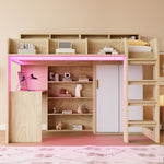 Multifunctional Loft Bed 90x200cm with Desk & Wardrobe, Wood
