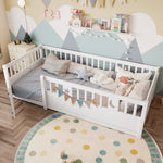 Panel Bed, Children's 90 x 190 cm with Railing Star & Moon Decoration, White
