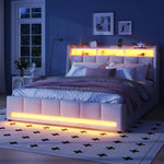 Upholstered Bed 140x200cm App Control LED Drawers USB/Sockets - Linen Beige