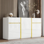 Luxurious Sideboard with 3 Doors and 2 Drawers, High-Gloss Lacquer Finish, White Wood