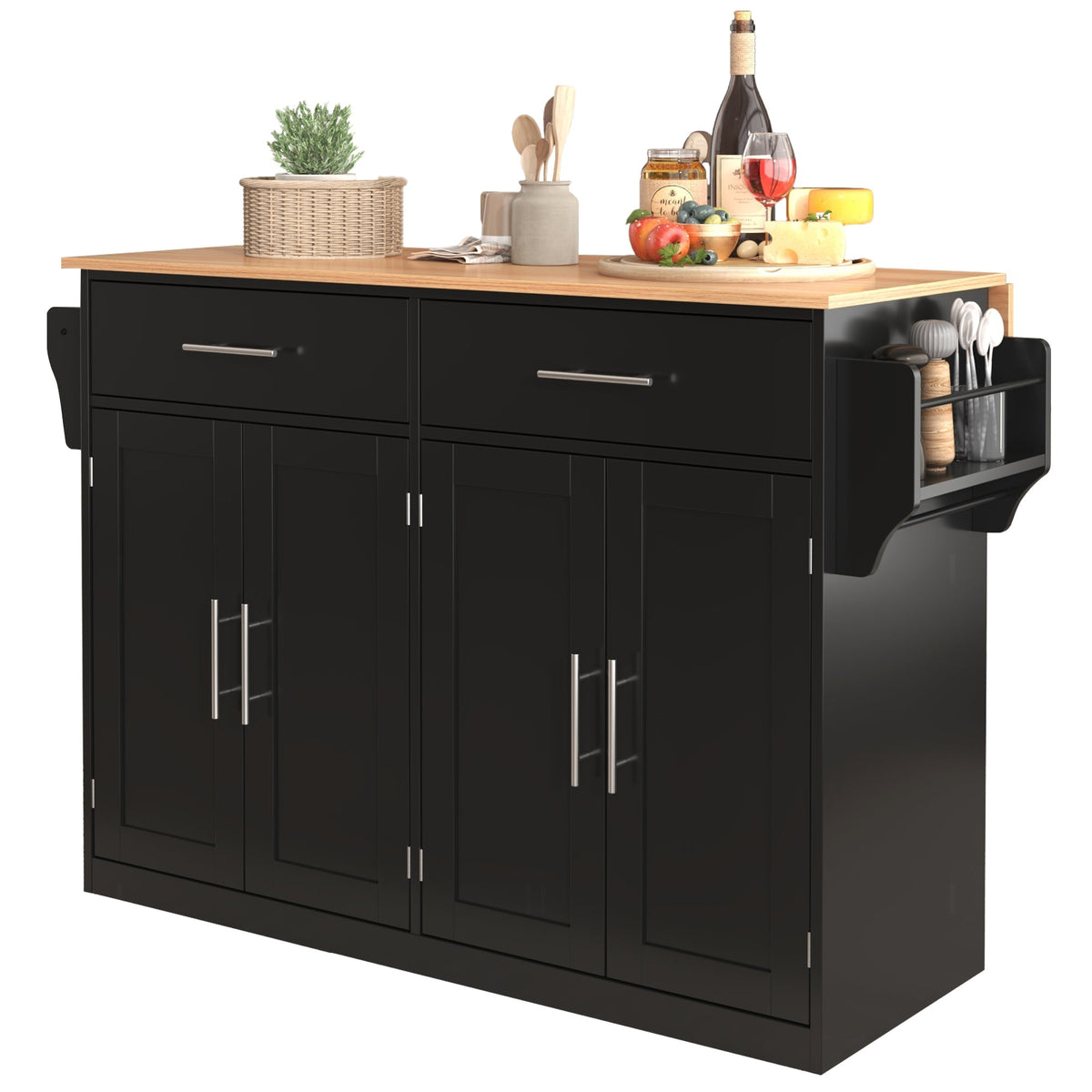 Serving Trolley 120cm Folding Tabletop Casters Wood Legs Black