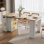 Mobile Kitchen Island Extendable Table Removable Top Power Strips - White