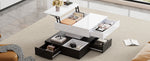 Coffee Table, 360° Rotating Top, 3 Drawers, Liftable, White & Black