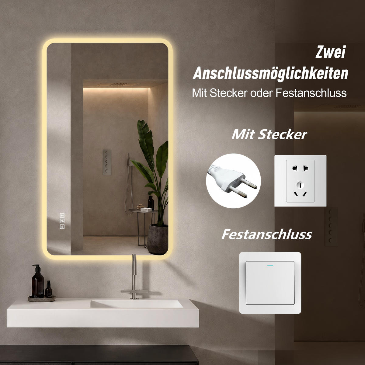 LED Bathroom Mirror 60x120 cm - Anti-Fog Dimmable Frosted Glass