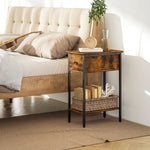 Side Table with Open Compartment and Drawer, Metal Legs, Wood, Brown