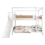 Children's Bunk Bed 90x200 with House Frame & Slide, Wood Color