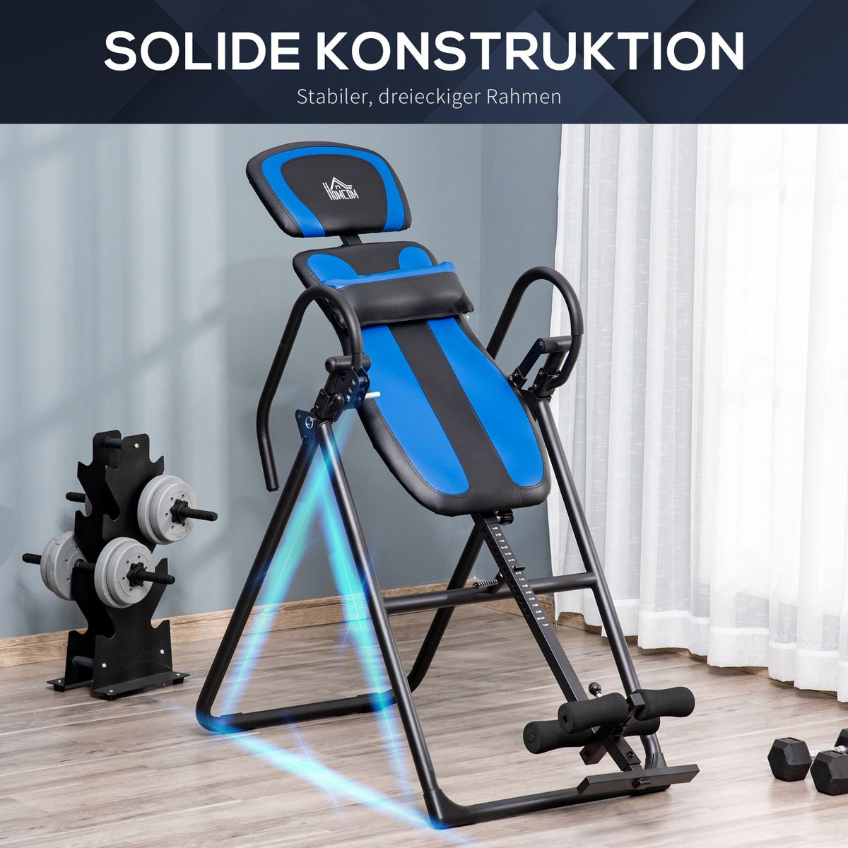 Inversion Table Foldable, Adjustable Backrest, Metal ABS Black Blue