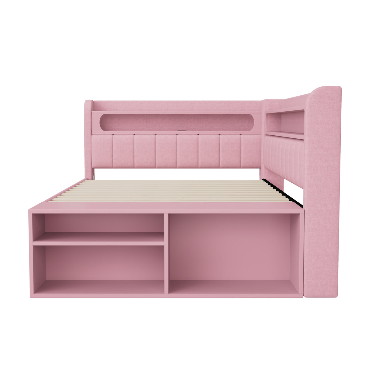 Upholstered Sofa Bed 90x200cm with Drawers & USB, Pink