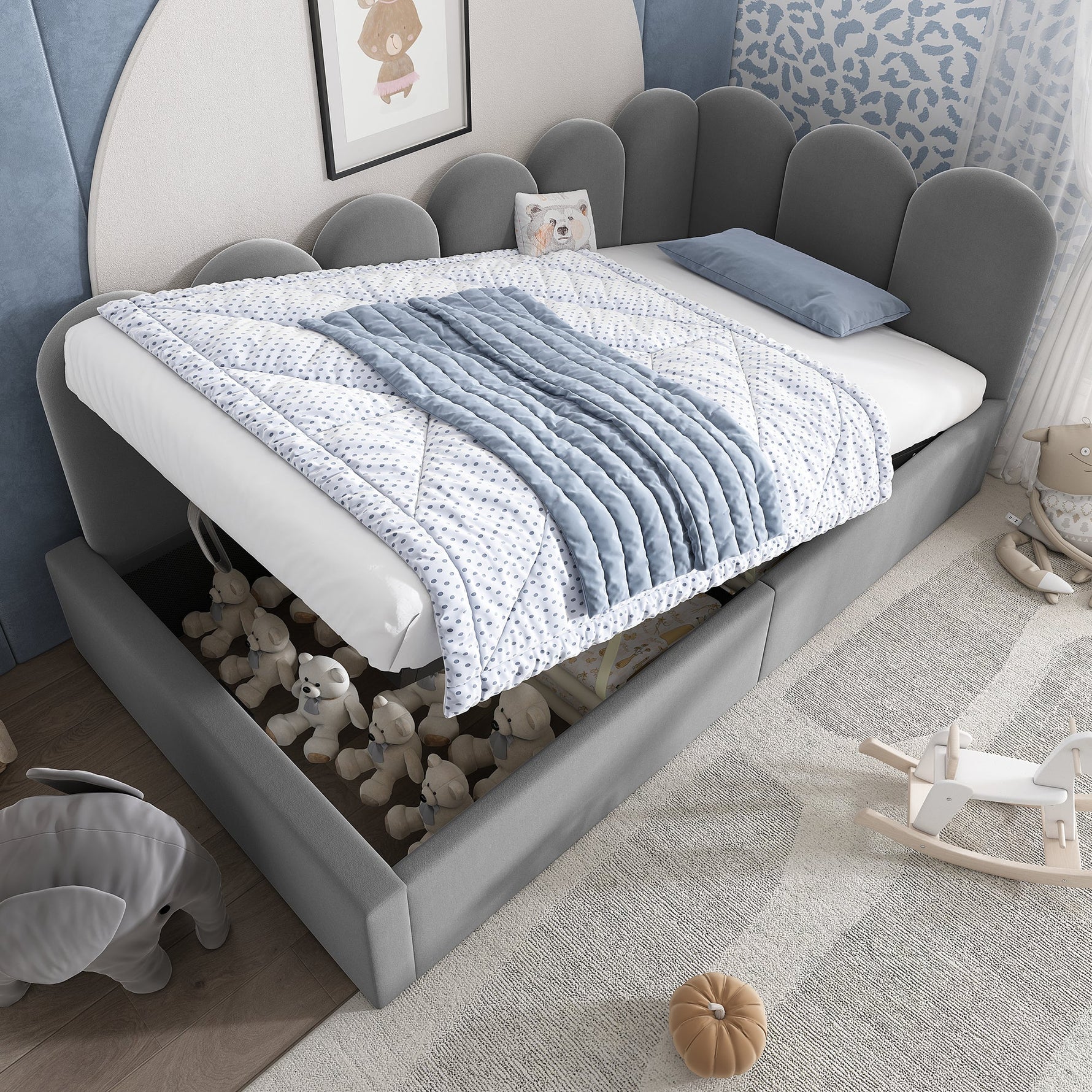 Daybed, Upholstered Sofa Bed with Hydraulic Storage, 90x190 cm, Velvet Gray