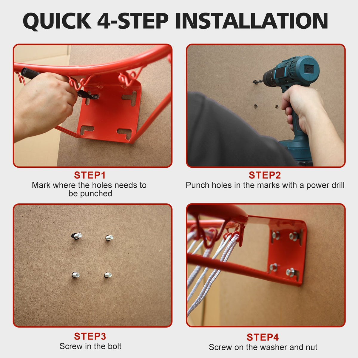 Basketball Rim Replacement, Heavy Duty, Wall/Door Mounted, In-Ground & Wall-Mounted, Red