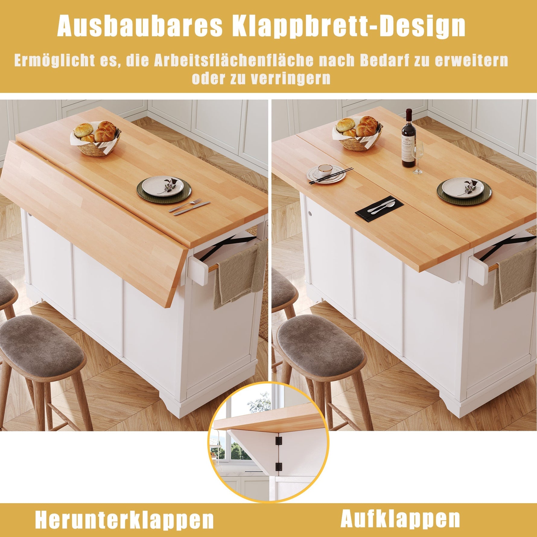Multifunctional Kitchen Trolley App LED Folding Table 3 Drawers