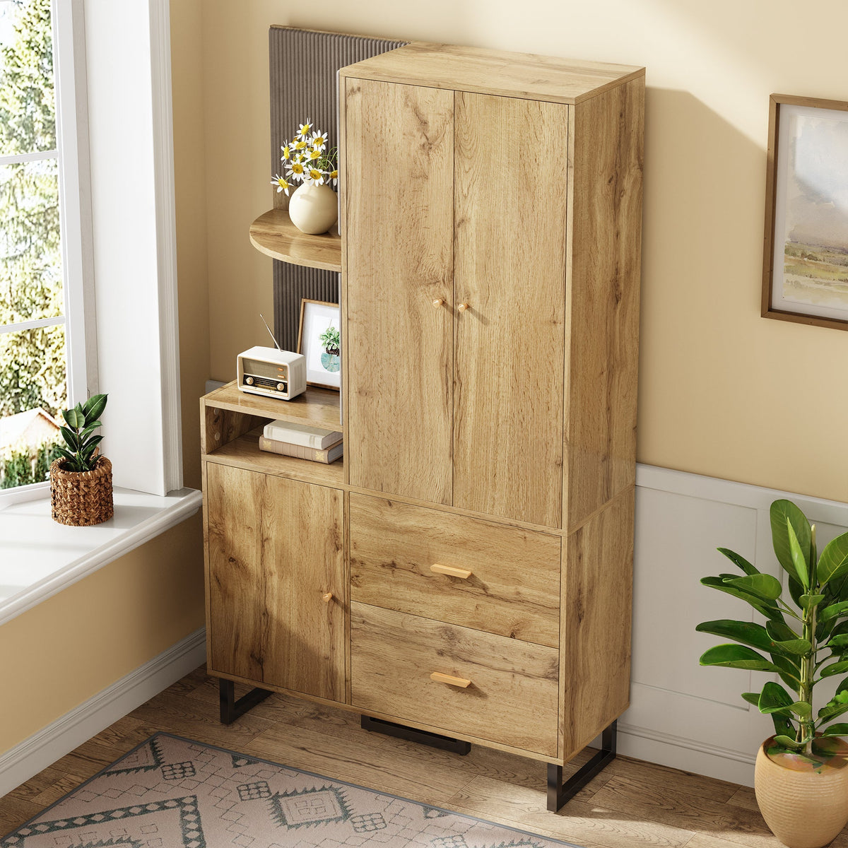 Compact Wardrobe, Hallway Upholstered Panels Shoe Cupboard, 110x186x38 cm