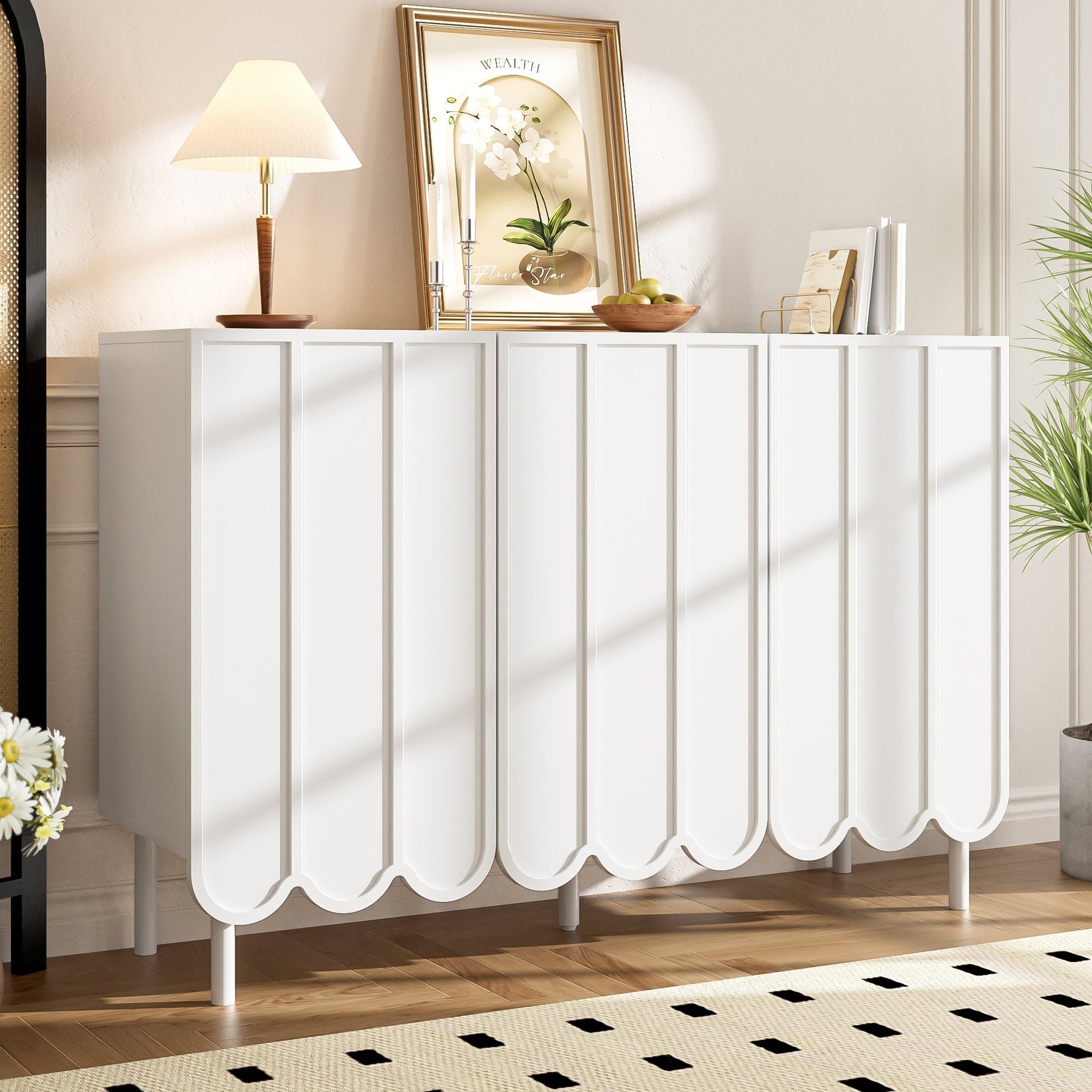 Sideboard, Wave Doors, Handleless, Adjustable Shelves, White
