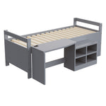 Children's Bed with Storage, Desk and European Sockets, 90x200cm, Grey Wood
