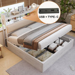 Bed Frame 180x200, Hydraulic Lift, USB, Upholstered Headboard, Hidden Storage, Wood & Metal, White