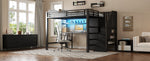 Metal Loft Bed with Desk, Shelf, Wardrobe and Storage Stairs, 140x200cm, Black Metal