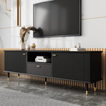 TV Cabinet with Open Compartments, Drawers and Soft-Close Hinges, Lacquered Textured Surface