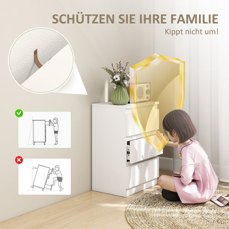 Bedside Table, 2 Side Tables with 3 Drawers, 40 x 30 x 59.5 cm, White