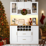Sideboard Kitchen Cabinet with LED Lighting and Socket, Black and White