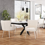 Velvet Dining Chair Set of 2 Armrests Lumbar Support Adjustable Silver Legs - Beige