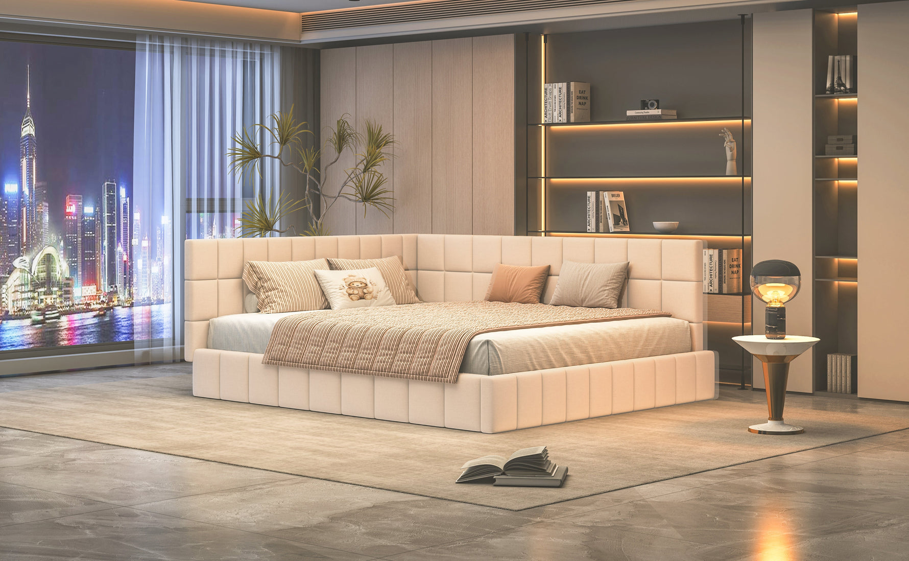 Upholstered Bed Sofa Bed 160x200 Multifunctional Slatted Frame Velvet Beige