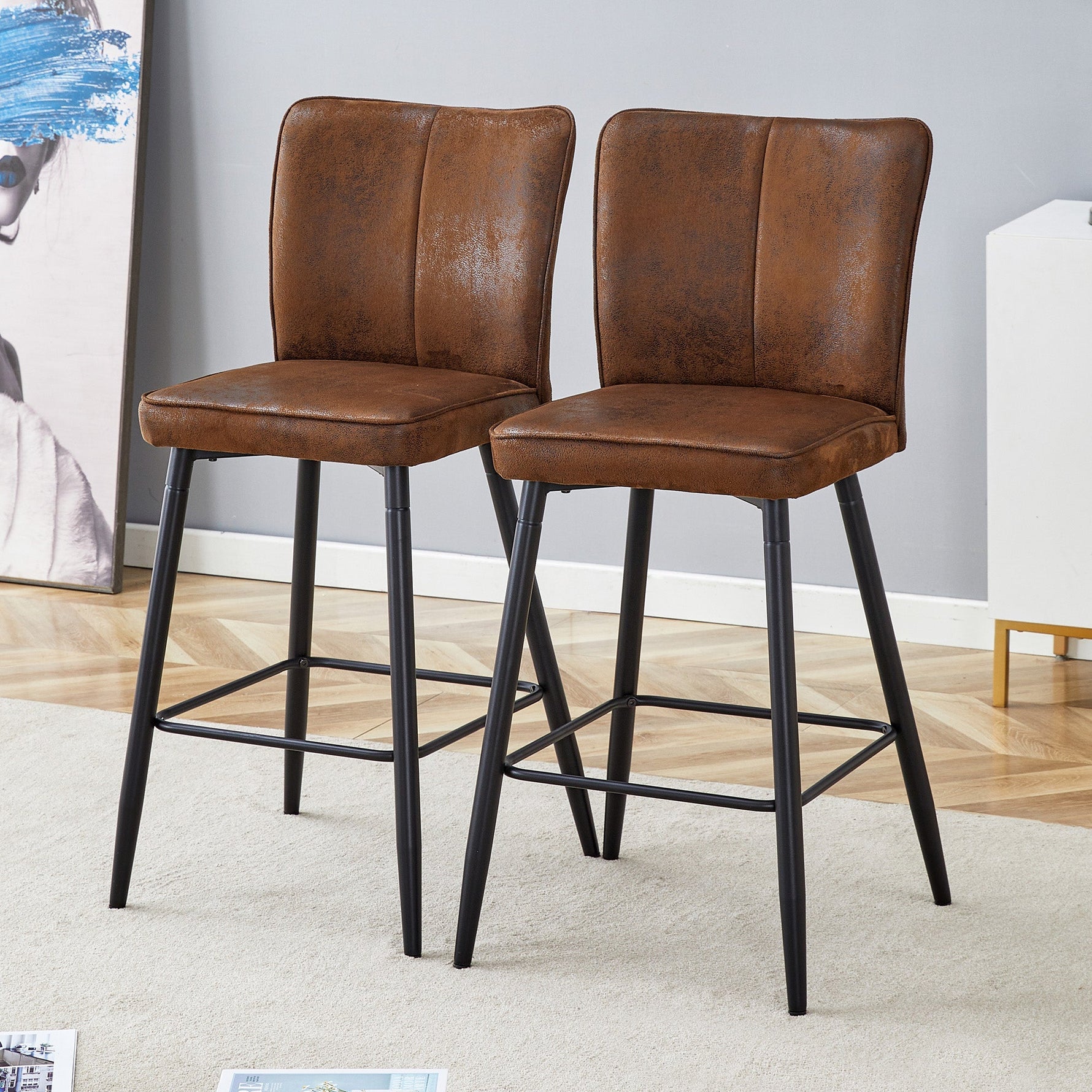 Bar Chair Set 101cm High 2-Piece - Brown Technology Fabric