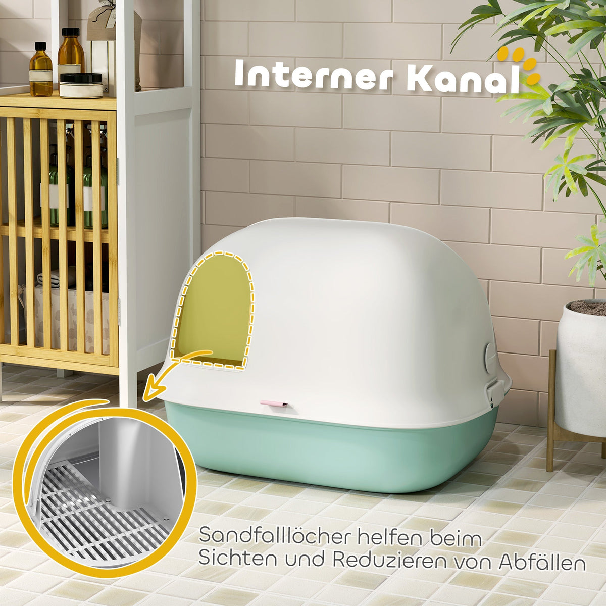 Cat Litter Box, Sieve, Closed, Plastic, Green