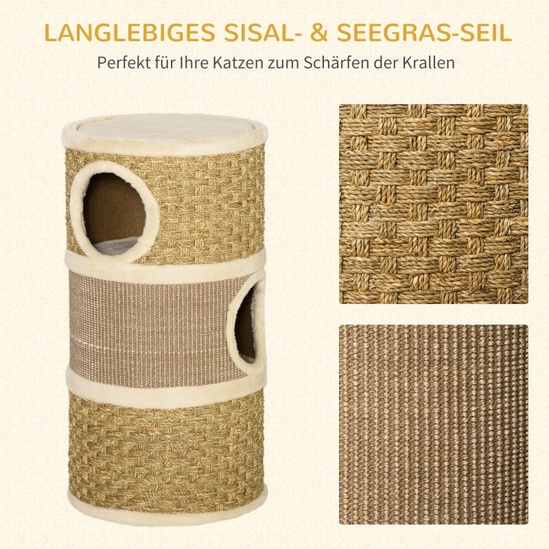Cat Scratching Post Barrel 3 Levels Sisal Plush