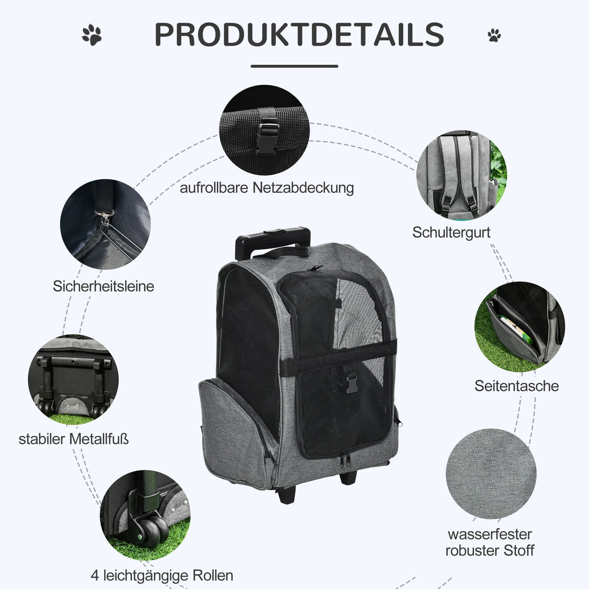 Dog Trolley 2-in-1 Carrier & Pet Backpack, Breathable, Oxford Fabric