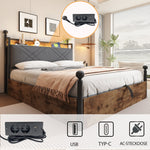 Multifunctional Double Bed 140x190 Storage Canopy LED USB Drawers, Black