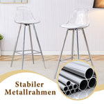 Flexible Bar Set Round Glass Table 89cm 2 Stools - Glass/Silver Legs