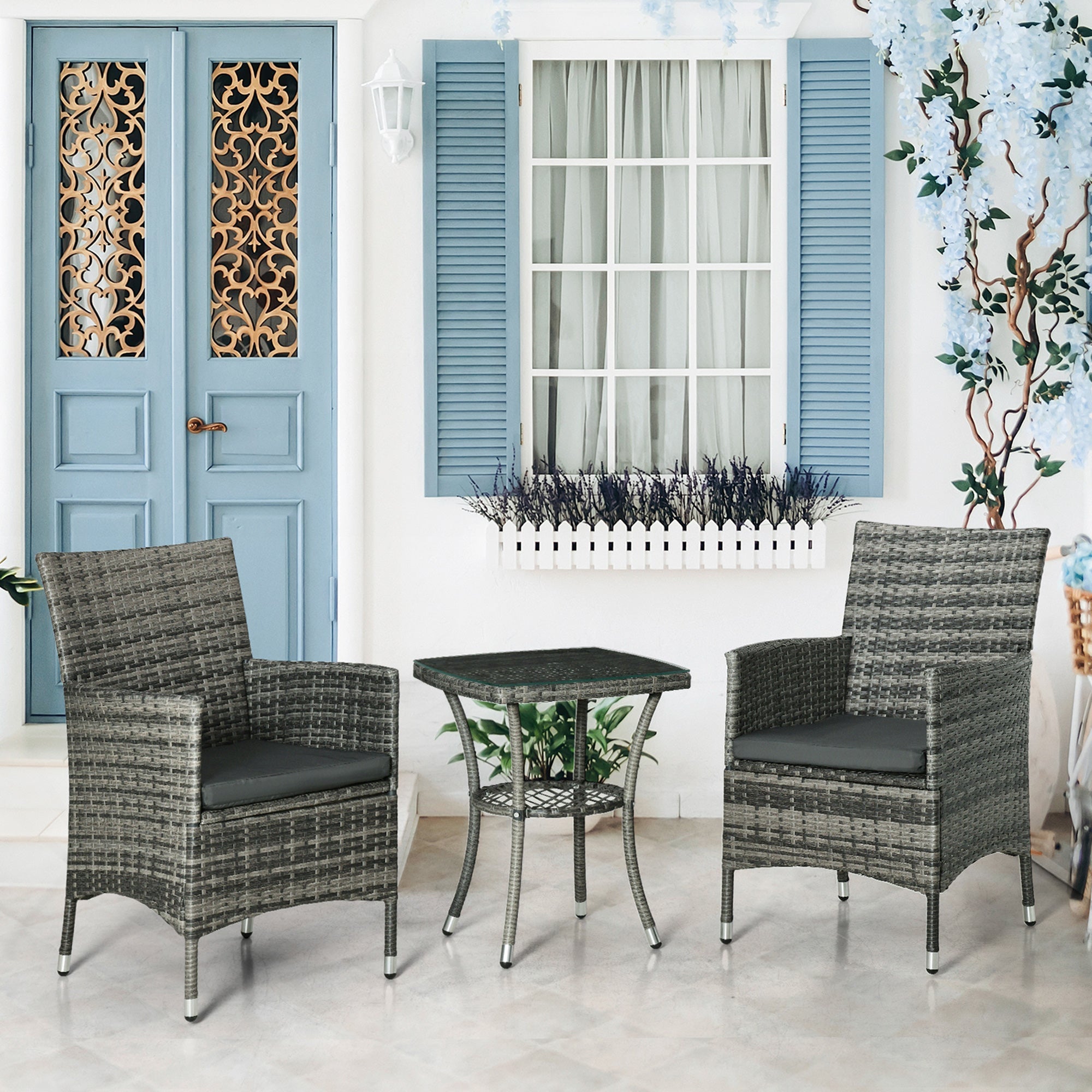 Balcony Furniture Set for 2 People, Rattan Garden, Dark Grey