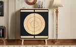 Modern Shoe Cabinet with Geometric Doors and Multi-Level Storage, Black and Natural Wood