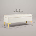 Storage Bench Upholstered Metal Legs, Velvet Look Beige