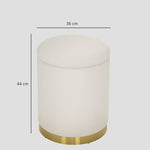Storage Ottoman Round Footstool Lid Steel Base, Corduroy Cream White