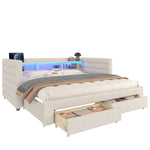 Daybed Sofa Bed 90x190cm Pull-Out Drawers USB LED, Beige Velvet